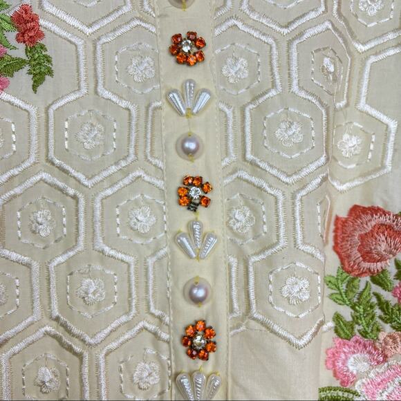 Bend the Trend | Yellow Tunic Blouse Long Sleeve Top Beads Embroidery Tassels - Picture 10 of 11